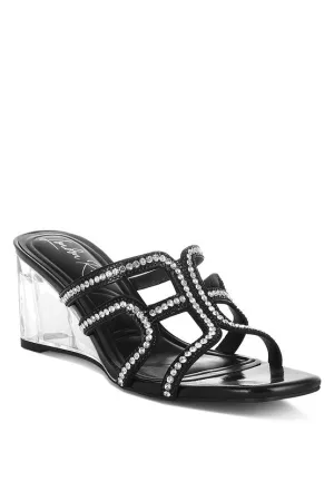 Caqueta Metallic Rhinestone Clear Wedge Sandals