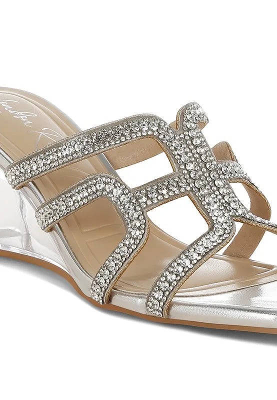 Caqueta Metallic Rhinestone Clear Wedge Sandals
