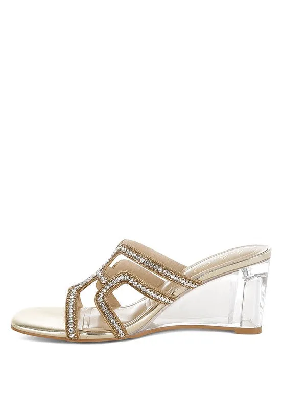 Caqueta Metallic Rhinestone Clear Wedge Sandals