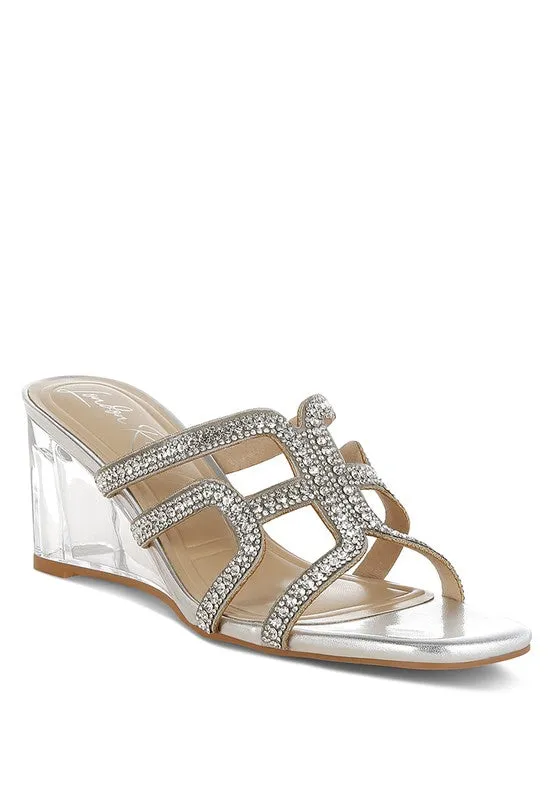 Caqueta Metallic Rhinestone Clear Wedge Sandals