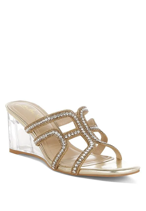 Caqueta Metallic Rhinestone Clear Wedge Sandals