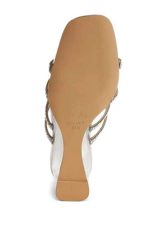 Caqueta Metallic Rhinestone Clear Wedge Sandals