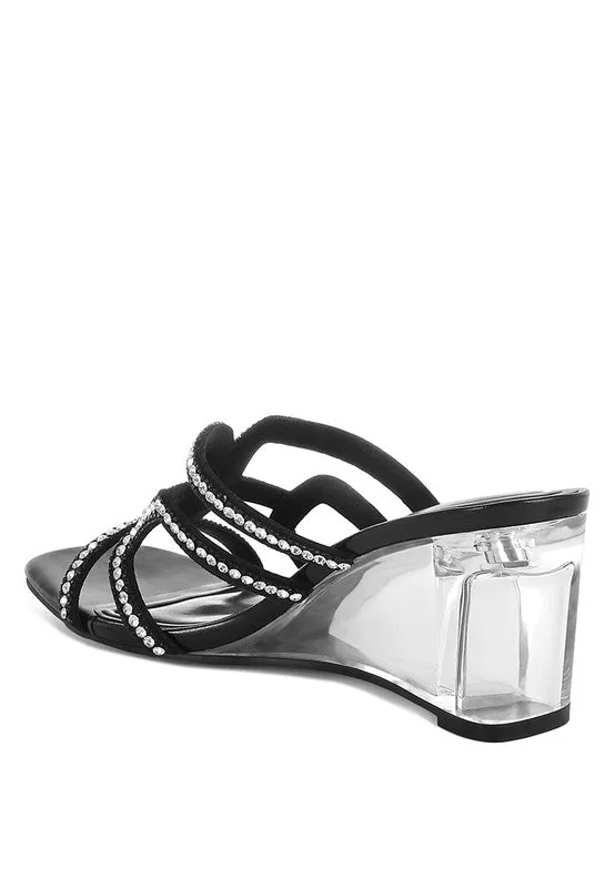 Caqueta Metallic Rhinestone Clear Wedge Sandals