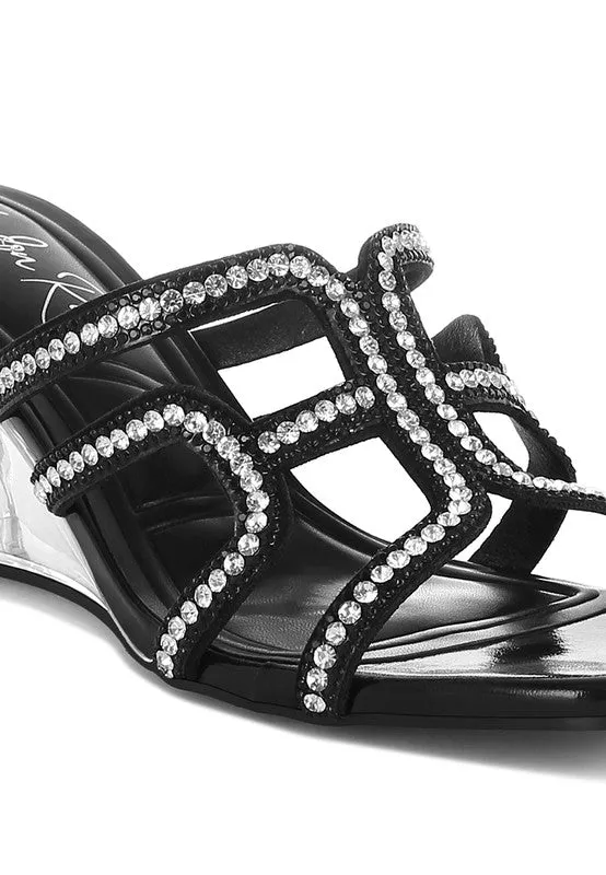 Caqueta Metallic Rhinestone Clear Wedge Sandals