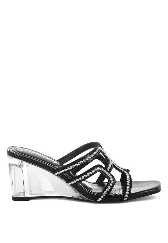 Caqueta Metallic Rhinestone Clear Wedge Sandals