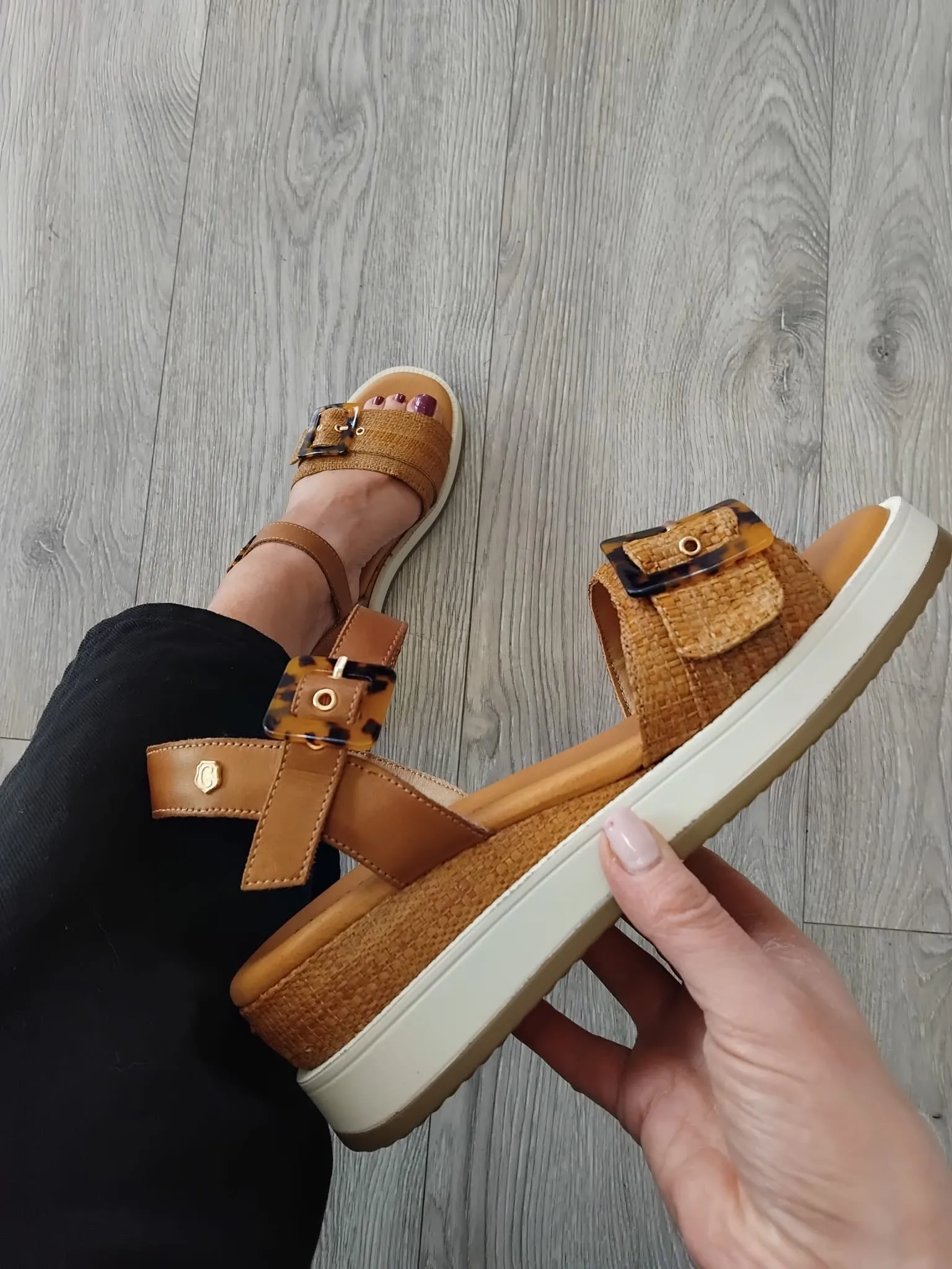 Carmela - 162227 Tan & Leopard Wedge Sandal