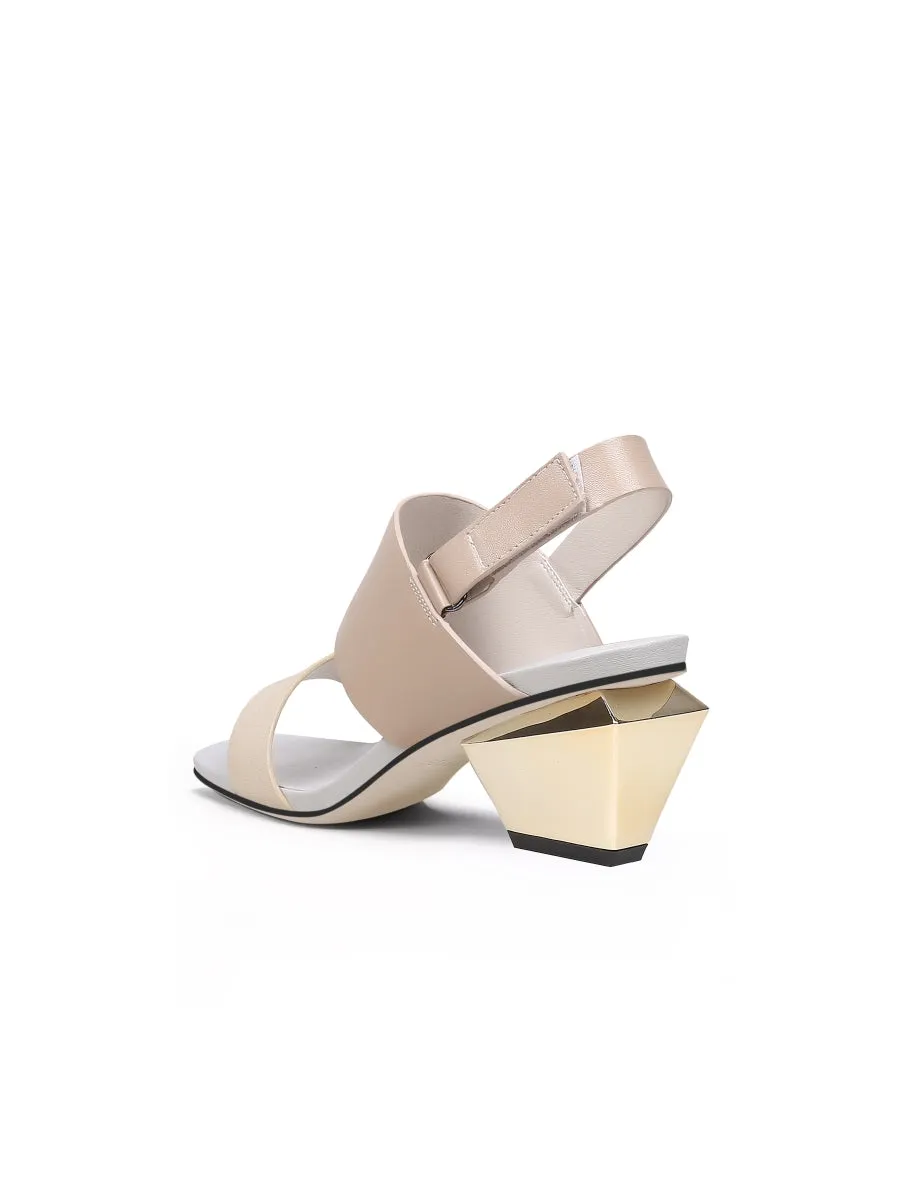Casey Geometry Heels Leather Beige Slingback Sandals