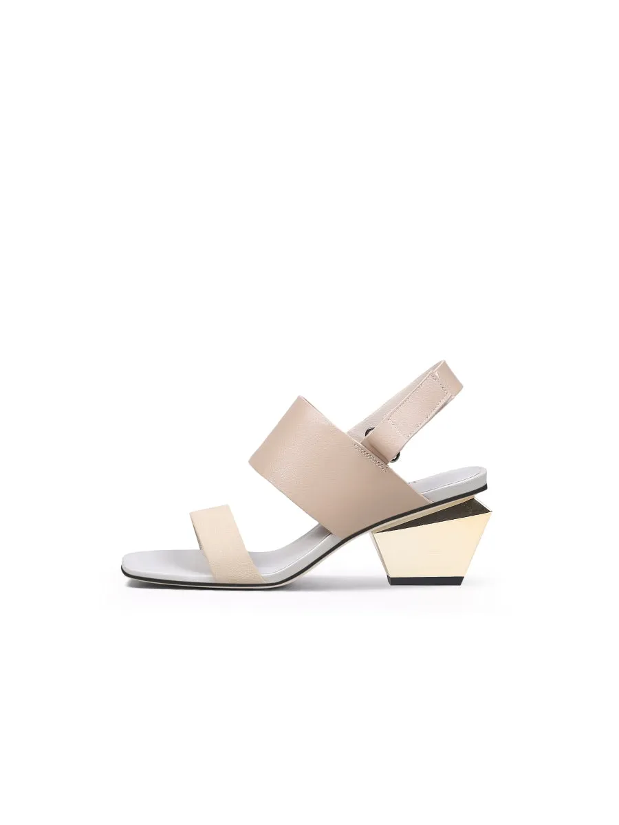 Casey Geometry Heels Leather Beige Slingback Sandals