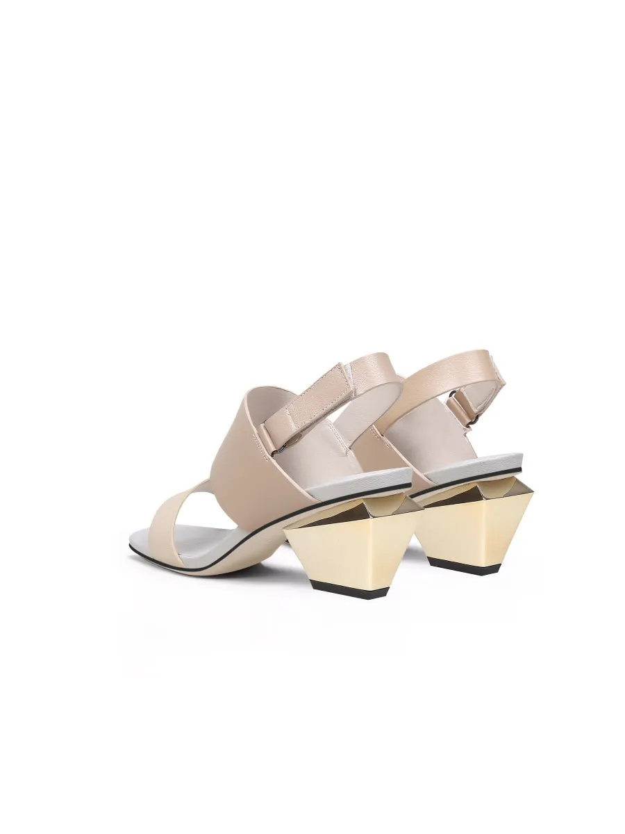 Casey Geometry Heels Leather Beige Slingback Sandals