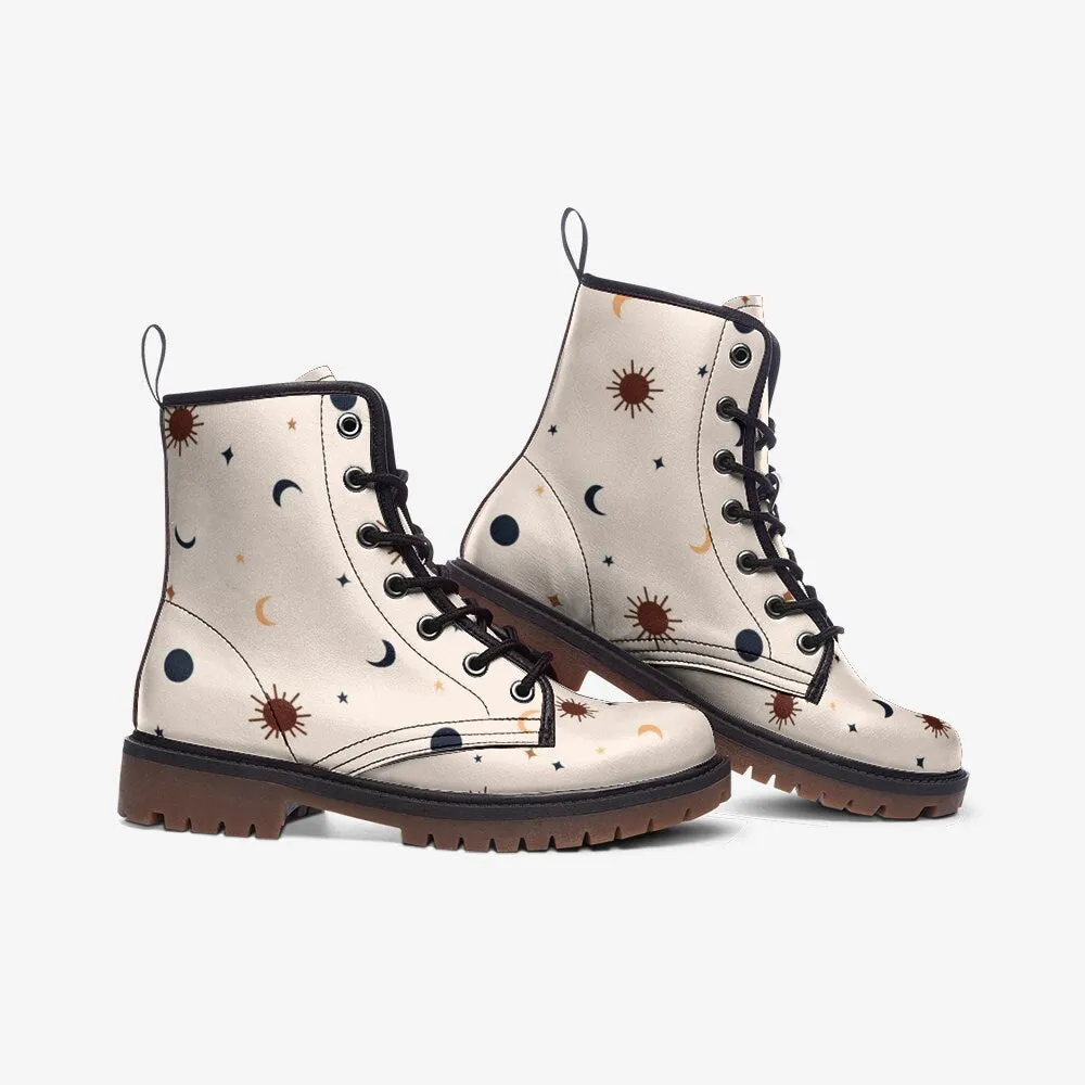 Celestial Sky Beige Vegan Leather Unisex Boots