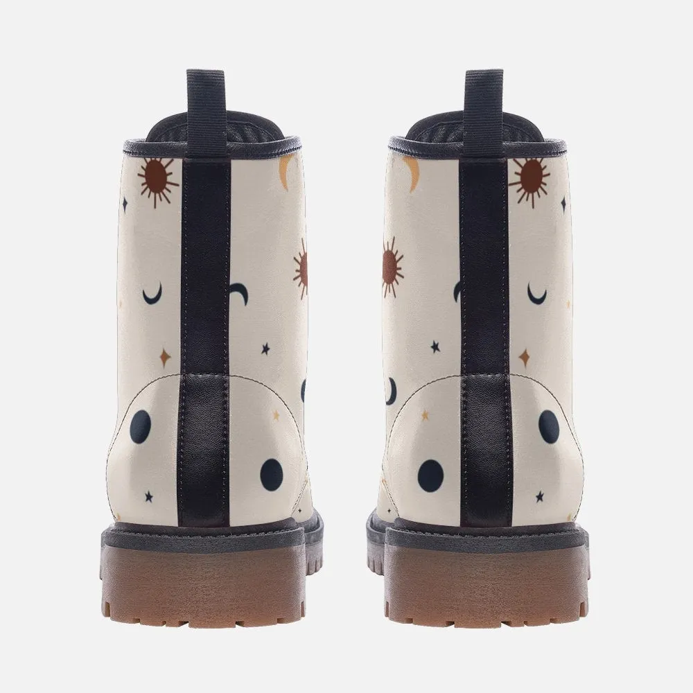 Celestial Sky Beige Vegan Leather Unisex Boots