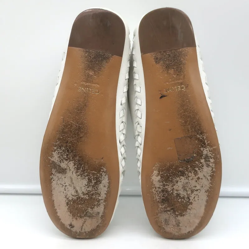 Celine Marlou Moccasin Flats White Grained Leather Size 39