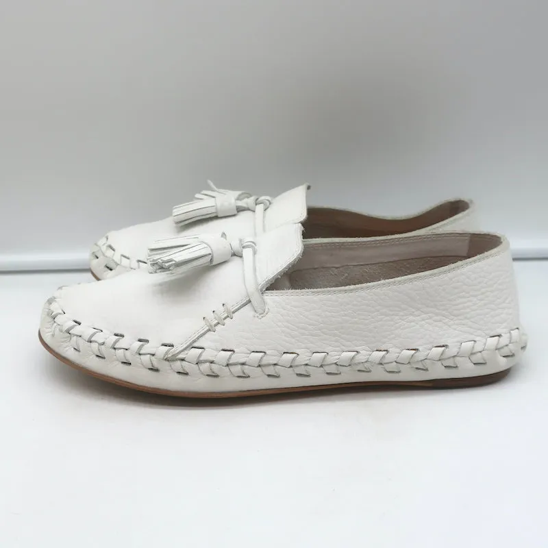 Celine Marlou Moccasin Flats White Grained Leather Size 39