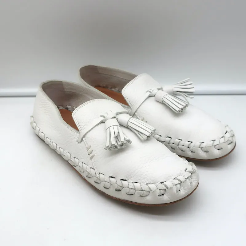 Celine Marlou Moccasin Flats White Grained Leather Size 39