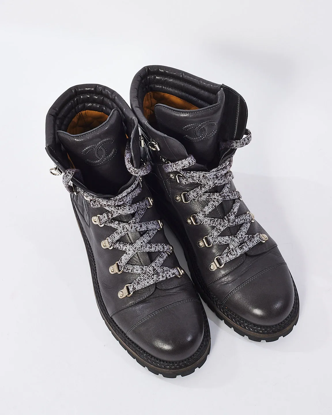 Chanel Black Quilted Leather Combat Boots - 43