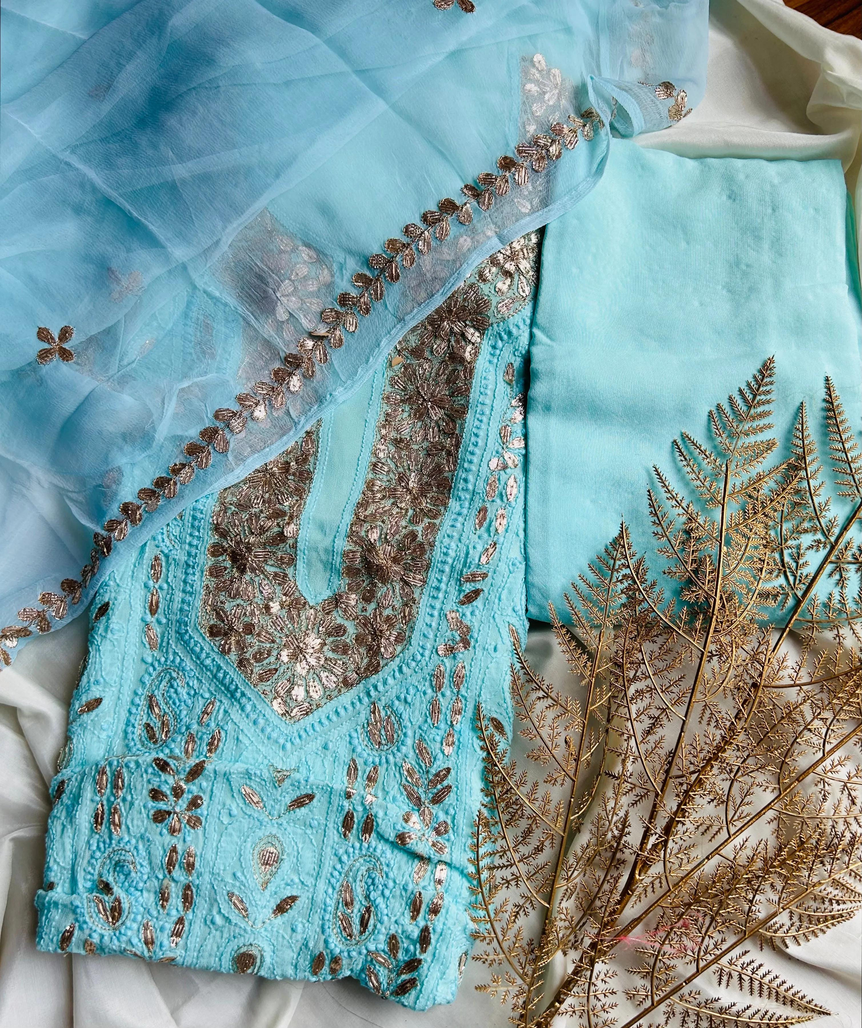 Chikankari Gota Salwar Suit in blue