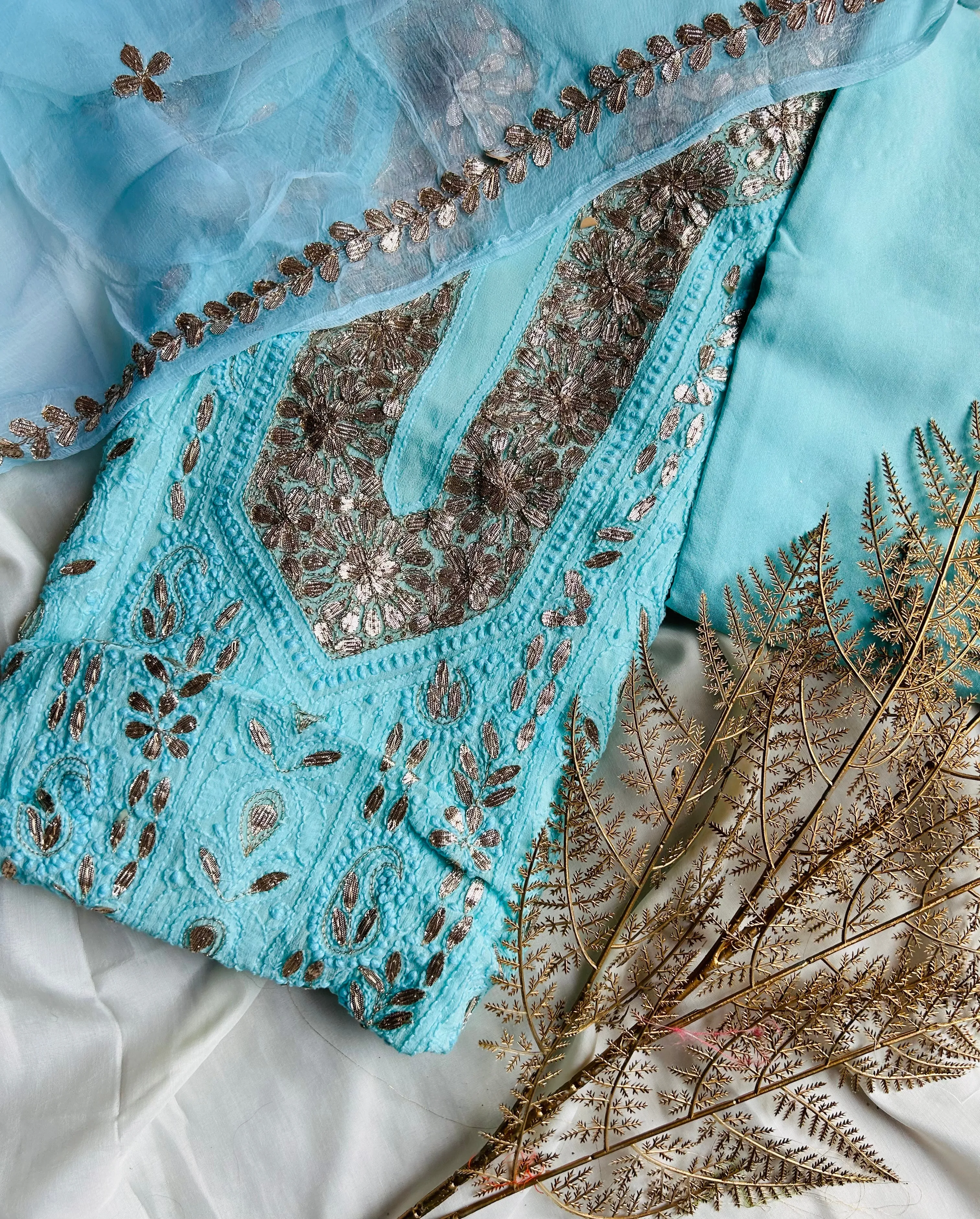 Chikankari Gota Salwar Suit in blue