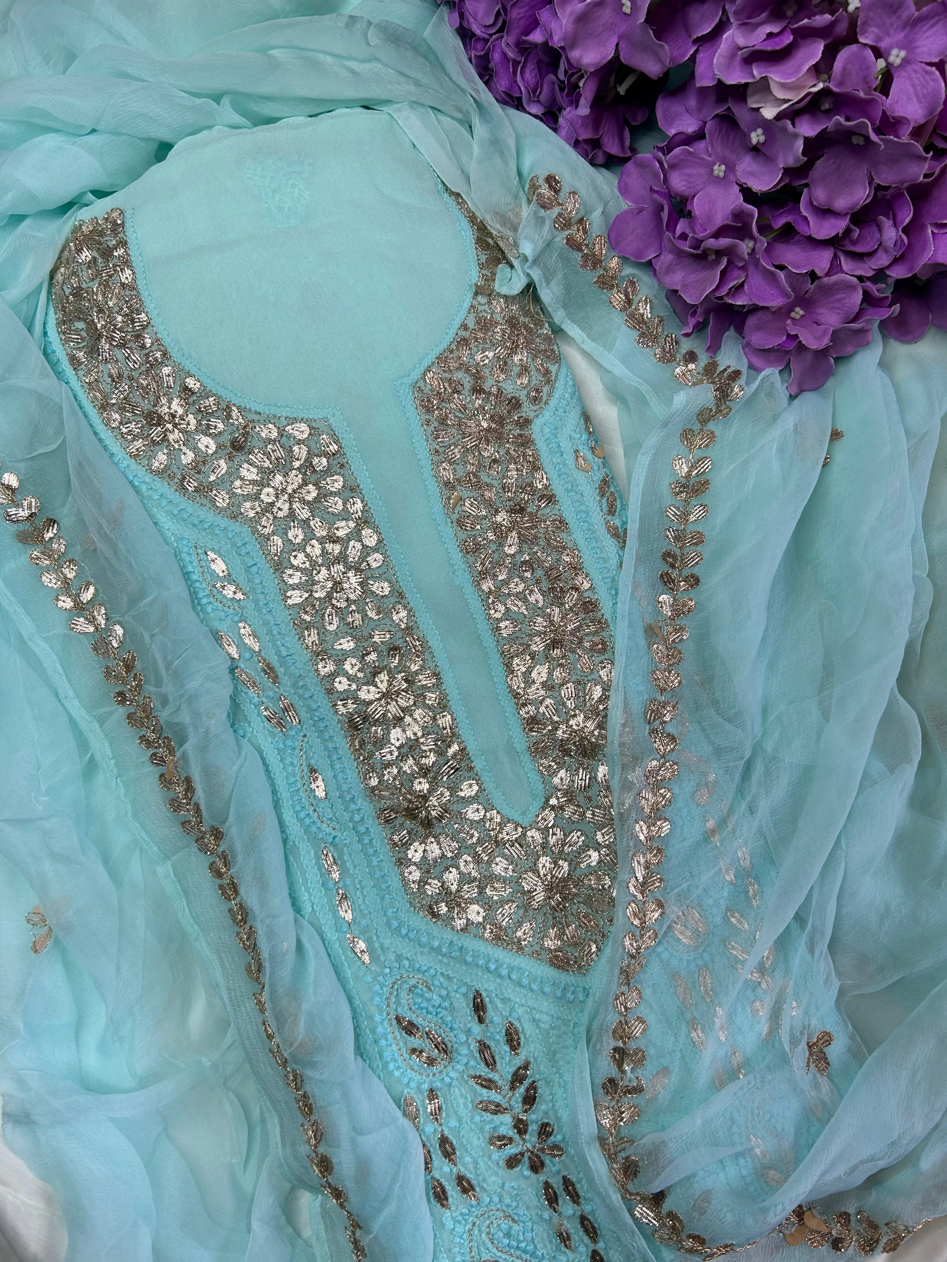Chikankari Gota Salwar Suit in blue