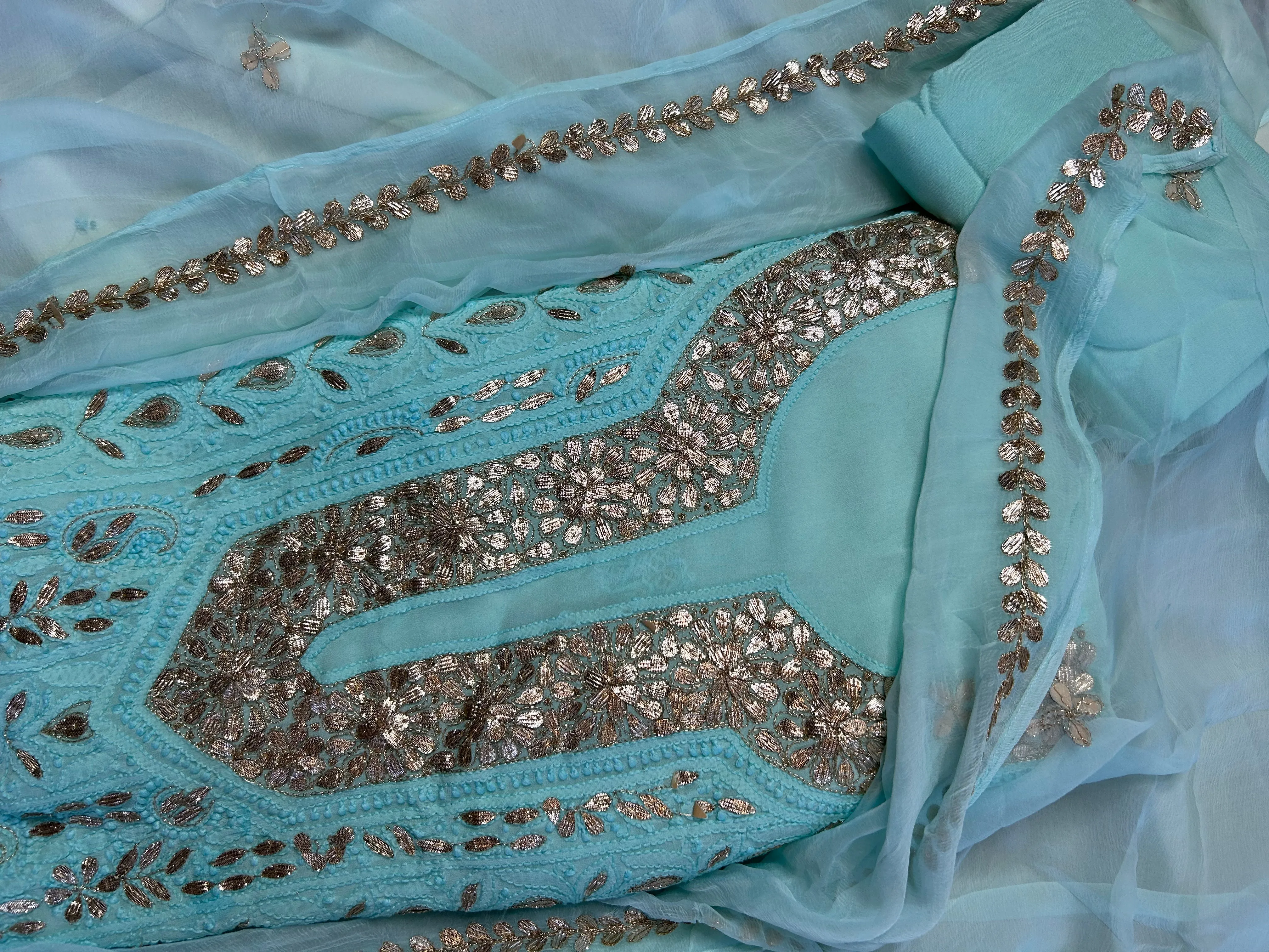 Chikankari Gota Salwar Suit in blue
