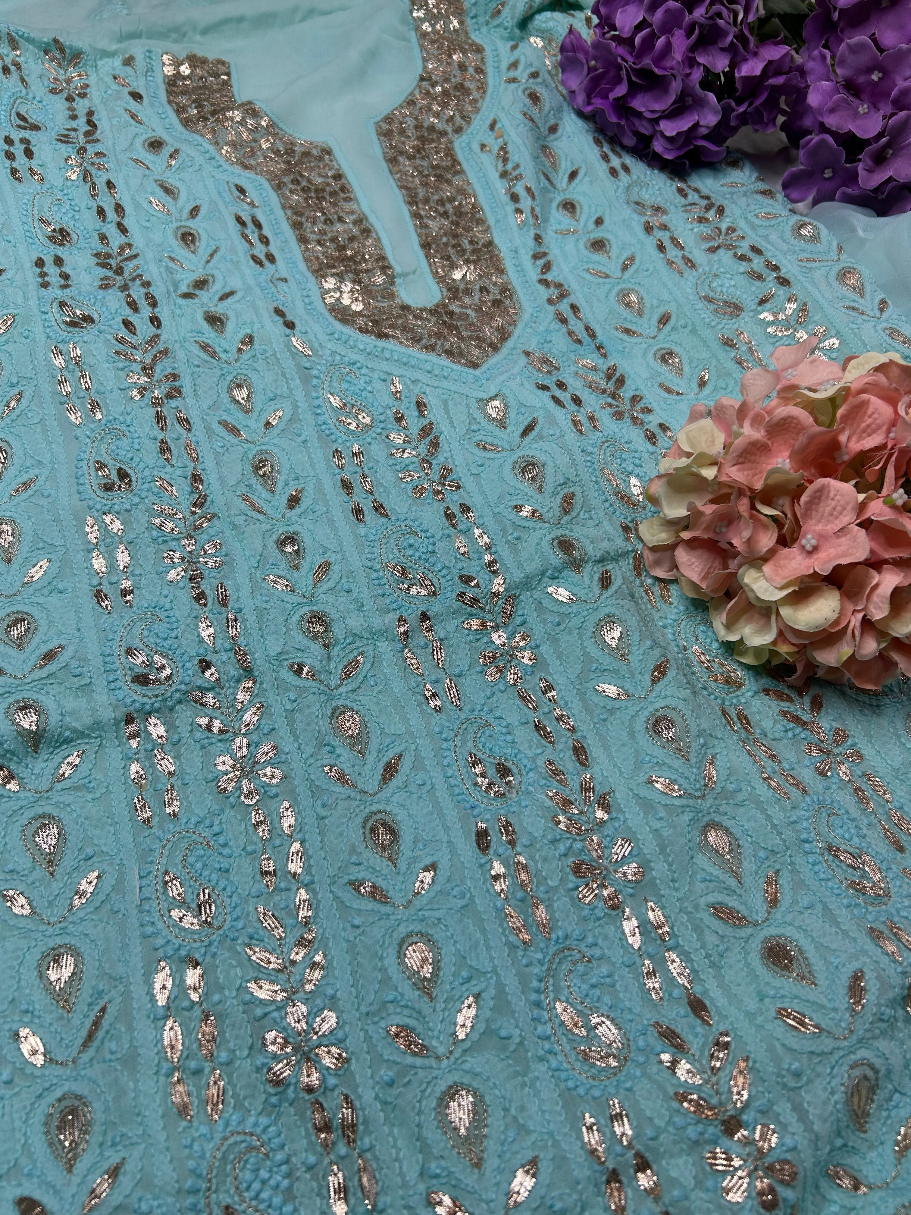 Chikankari Gota Salwar Suit in blue