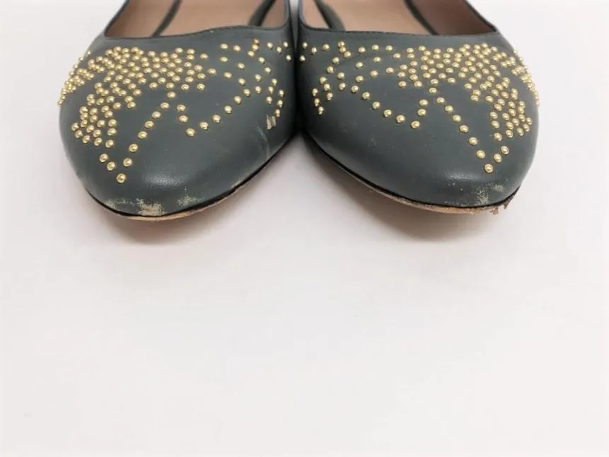Chloe Suzanna Ballet Flats Gray Studded Leather Size 38