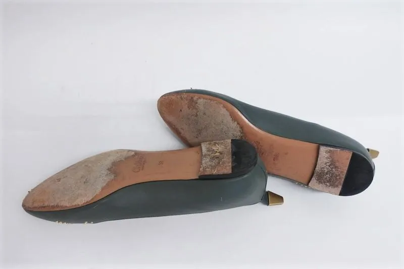Chloe Suzanna Ballet Flats Gray Studded Leather Size 38