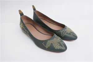 Chloe Suzanna Ballet Flats Gray Studded Leather Size 38