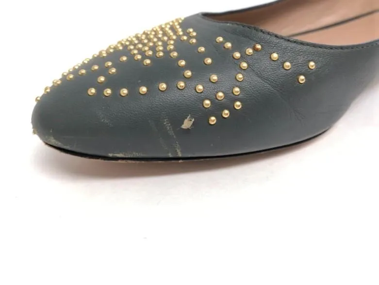 Chloe Suzanna Ballet Flats Gray Studded Leather Size 38