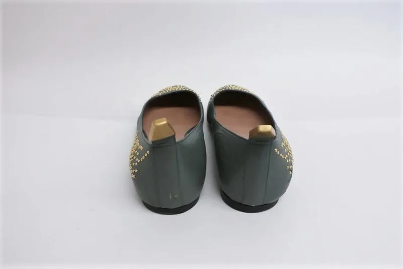 Chloe Suzanna Ballet Flats Gray Studded Leather Size 38