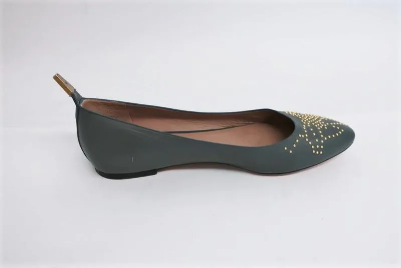 Chloe Suzanna Ballet Flats Gray Studded Leather Size 38
