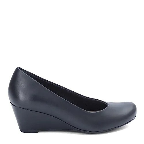 Clarks Women's Flores Tulip Wedge Pump,Black Leather,7 M US