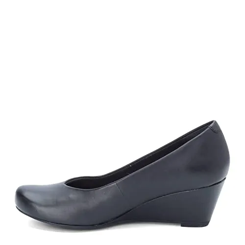 Clarks Women's Flores Tulip Wedge Pump,Black Leather,7 M US