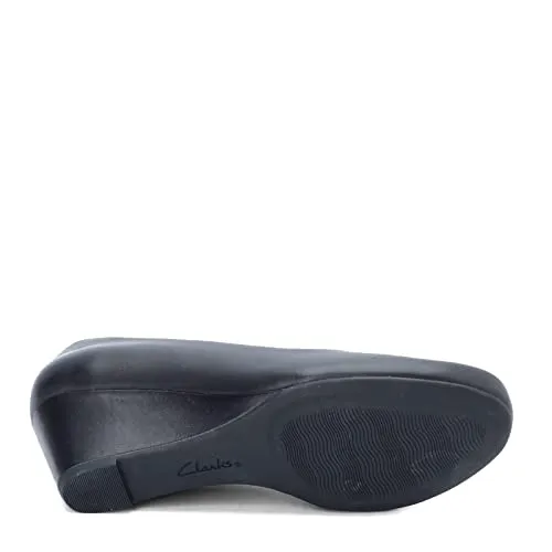 Clarks Women's Flores Tulip Wedge Pump,Black Leather,7 M US