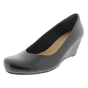 Clarks Women's Flores Tulip Wedge Pump,Black Leather,7 M US