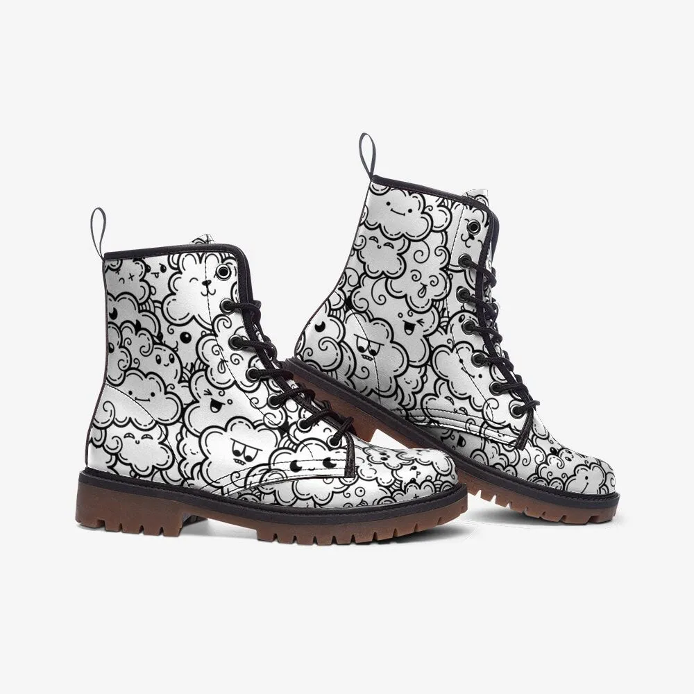 Cloud Doodle Black & White Vegan Leather Unisex Boots