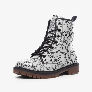 Cloud Doodle Black & White Vegan Leather Unisex Boots