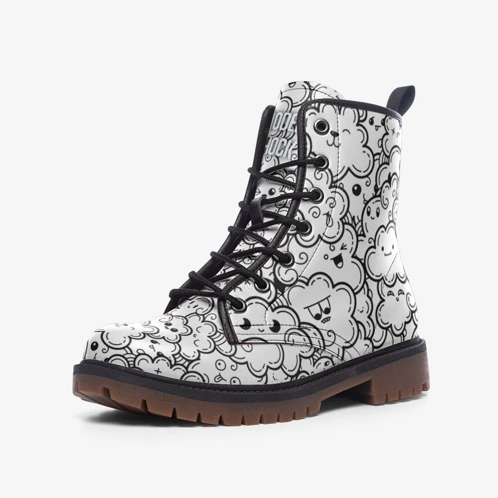 Cloud Doodle Black & White Vegan Leather Unisex Boots