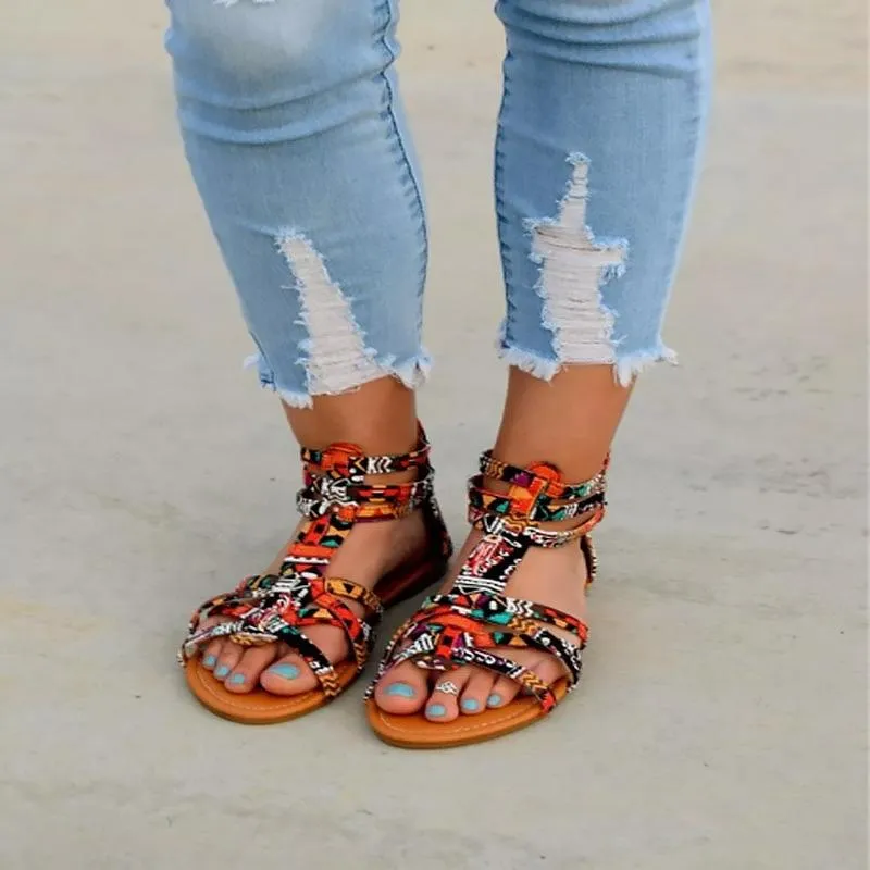 Colorful Lace Roman Flat Sandals
