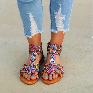 Colorful Lace Roman Flat Sandals