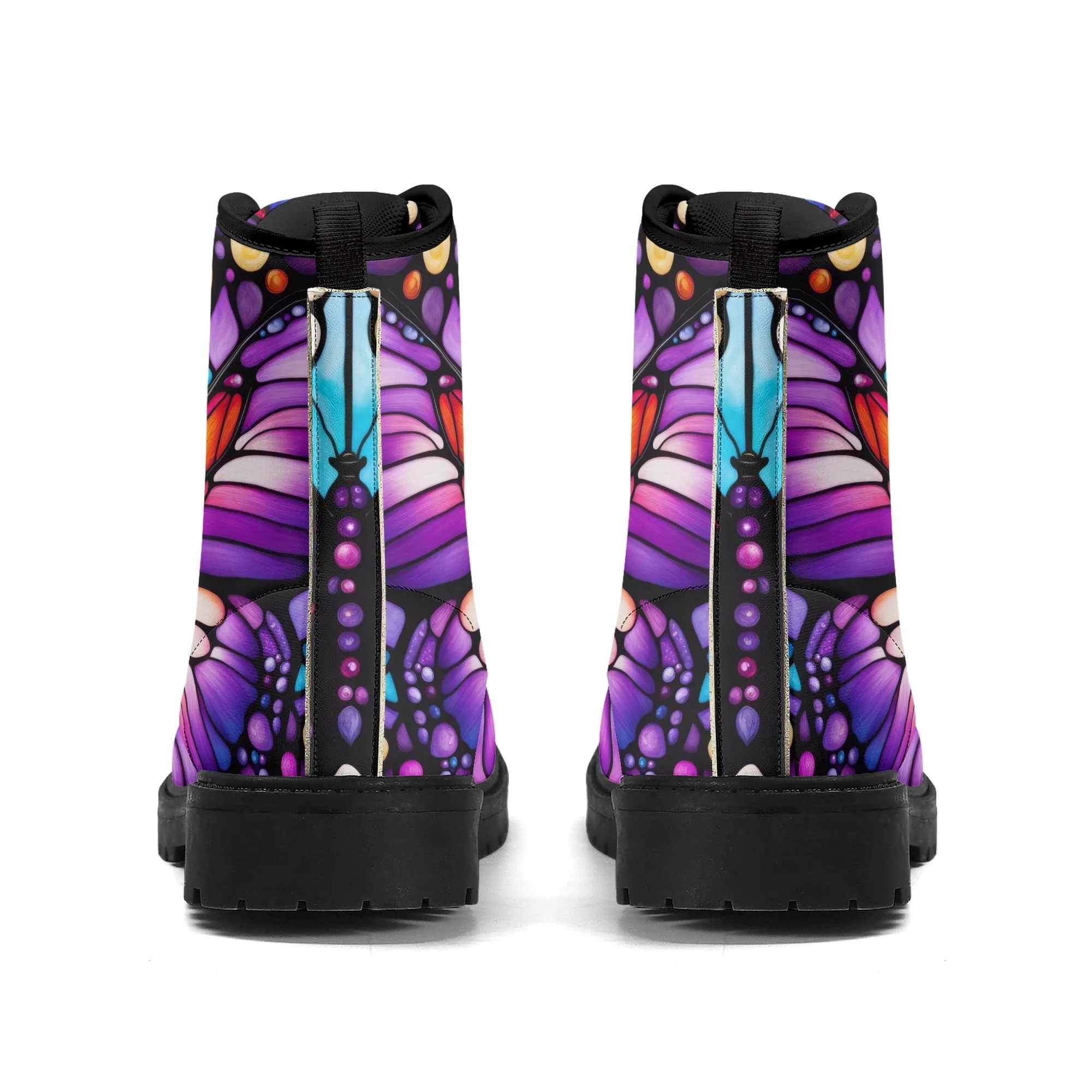 Colorful Purple Butterfly Stained Glass Womens Vegan Boots