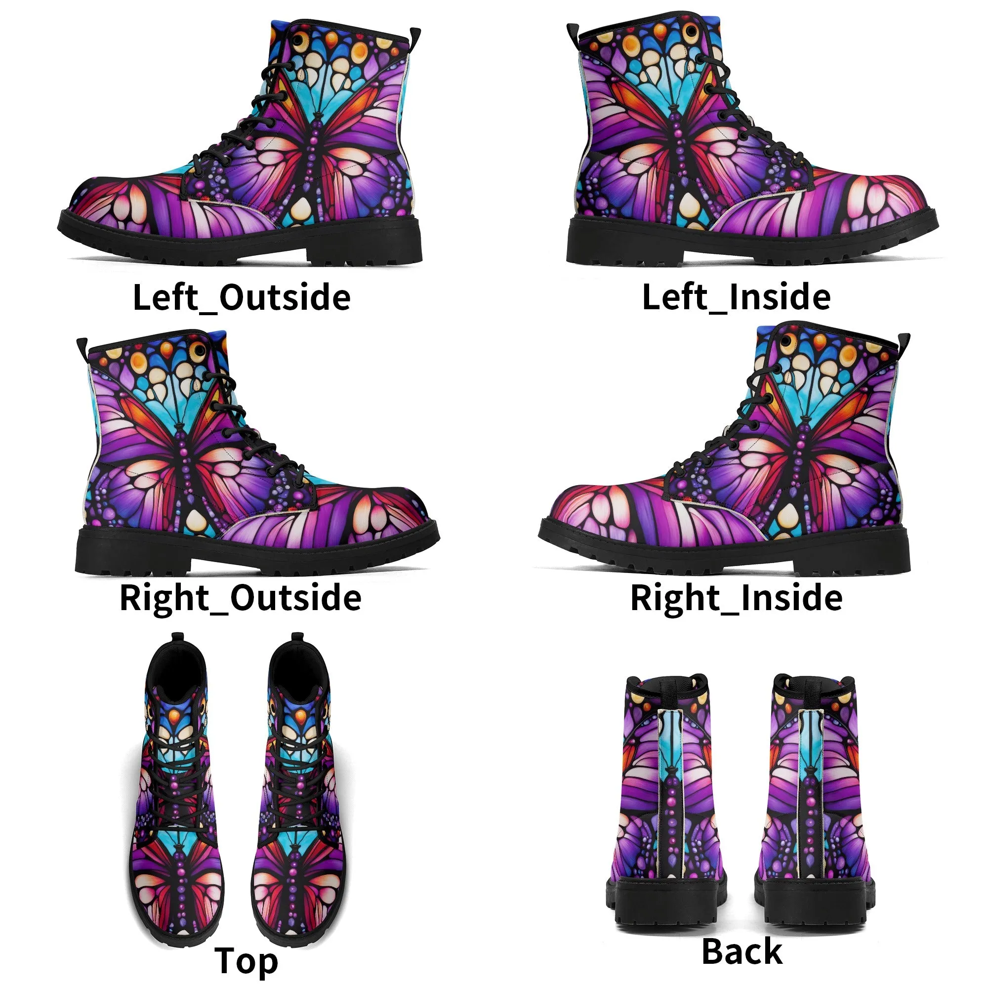 Colorful Purple Butterfly Stained Glass Womens Vegan Boots