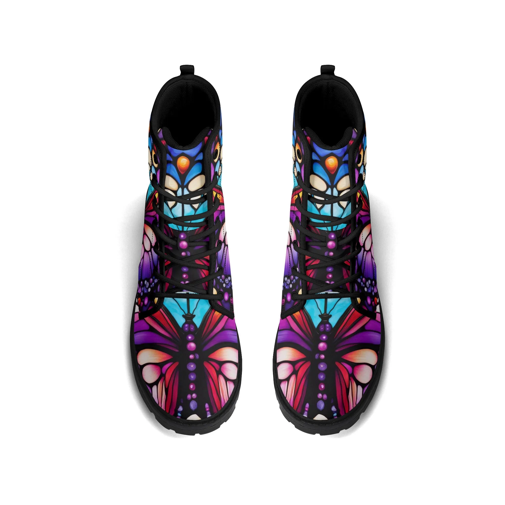 Colorful Purple Butterfly Stained Glass Womens Vegan Boots