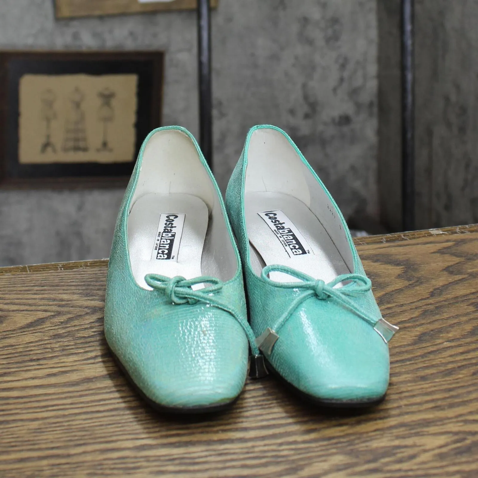 Costablanca Womens Vintage Circular Short Block Heels Aqua Green 6M