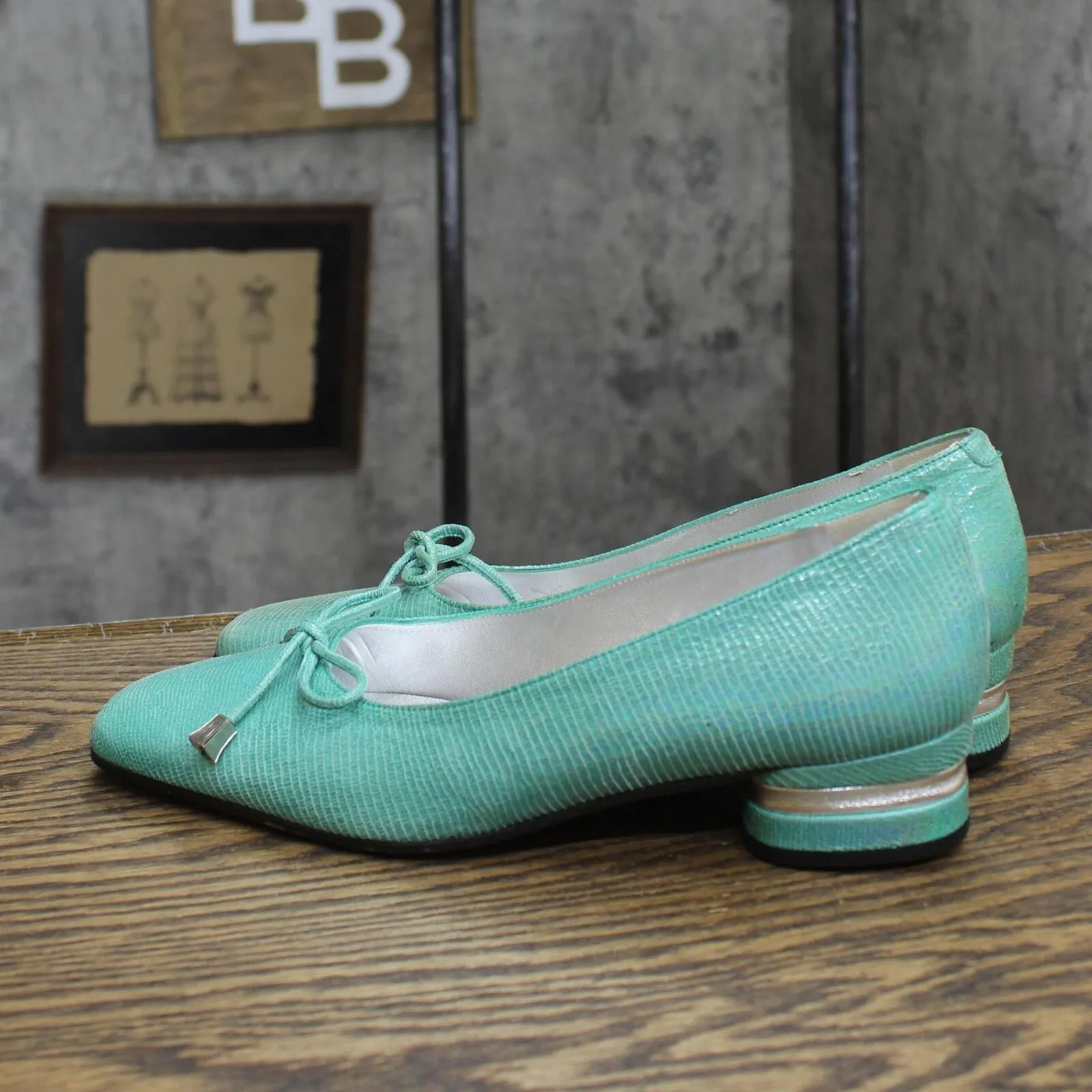 Costablanca Womens Vintage Circular Short Block Heels Aqua Green 6M