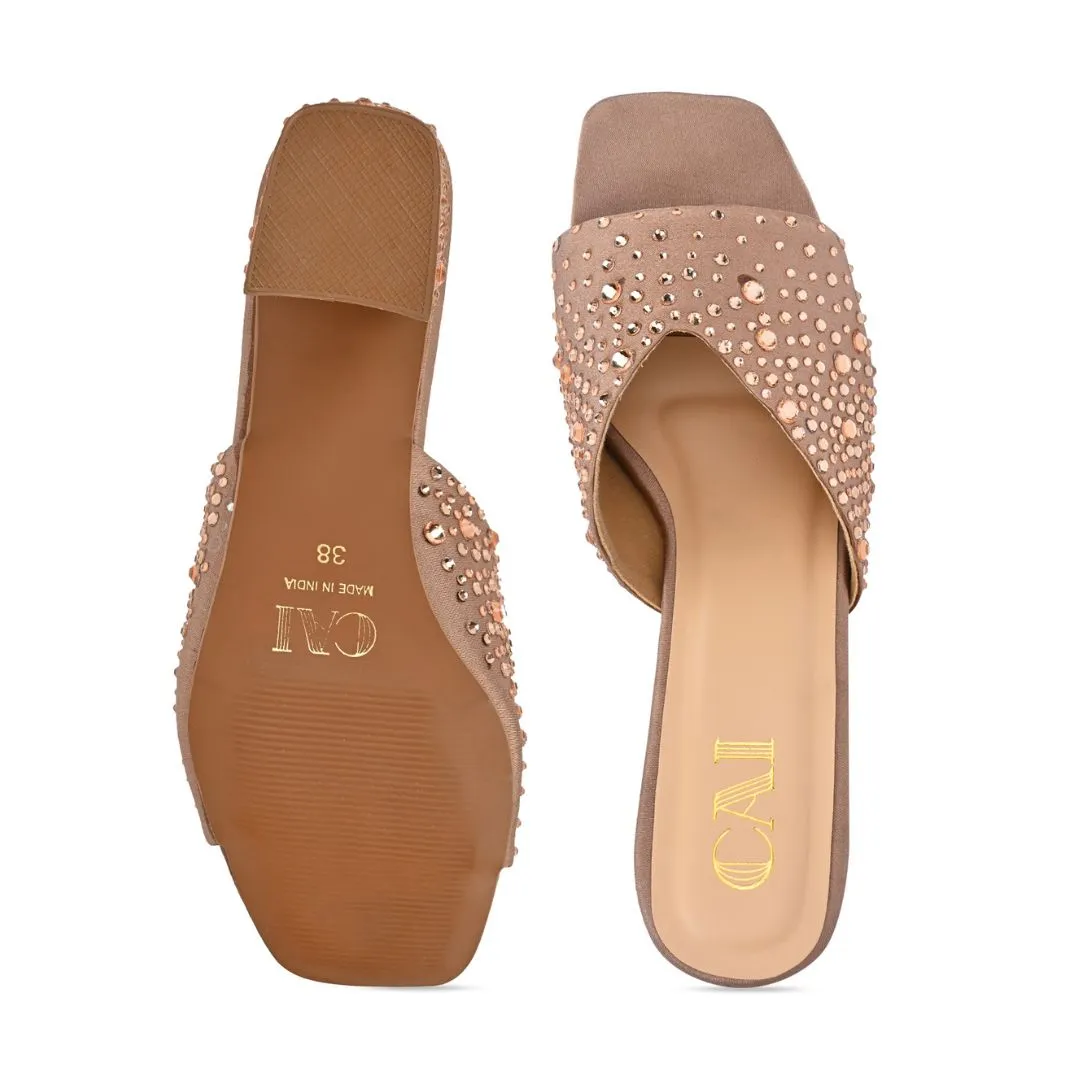 Crystal pink block heels