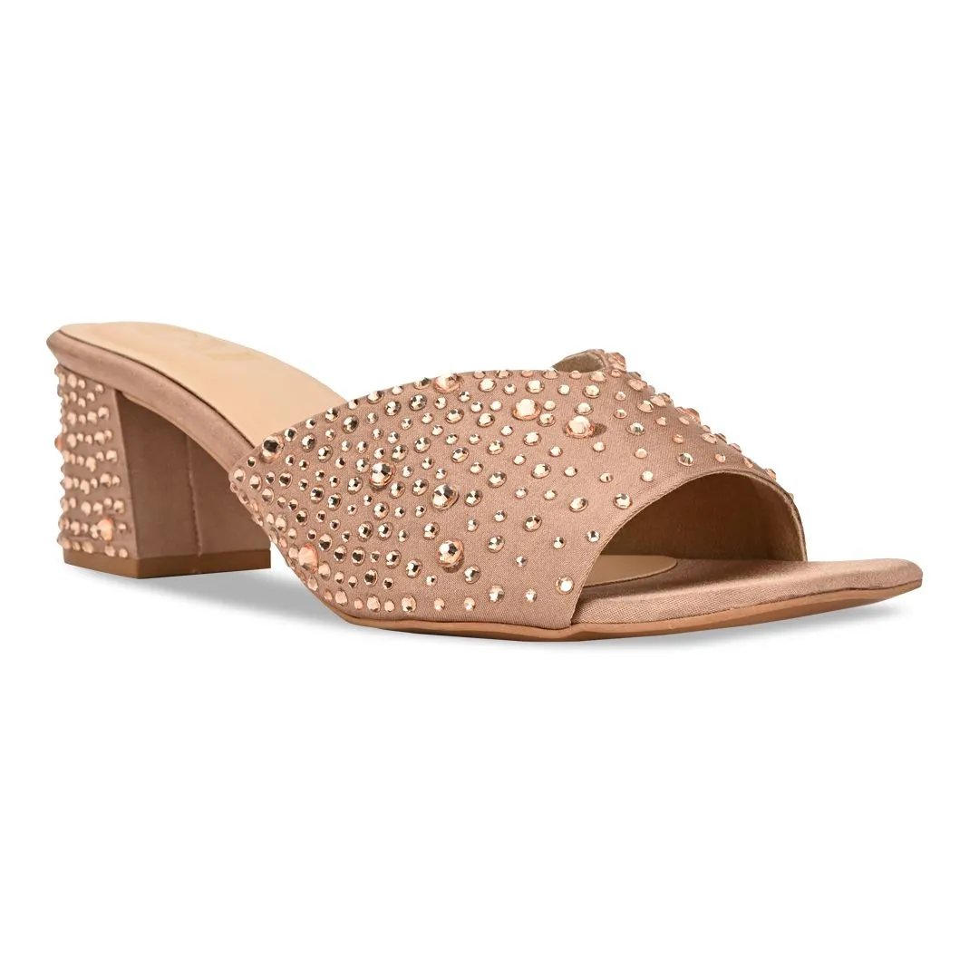 Crystal pink block heels