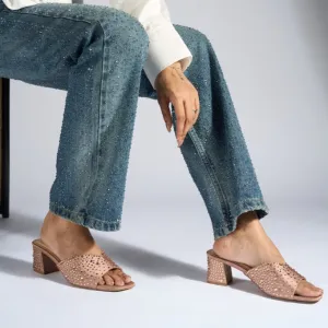Crystal pink block heels