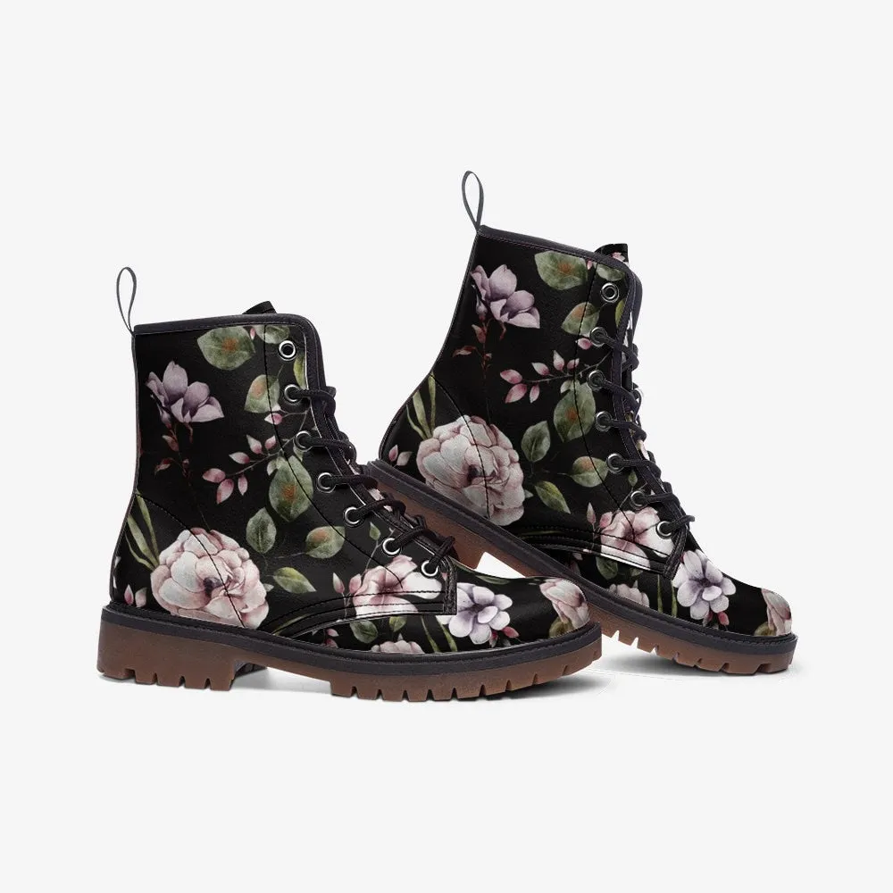Dark Autumn Flowers Vegan Leather Unisex Boots