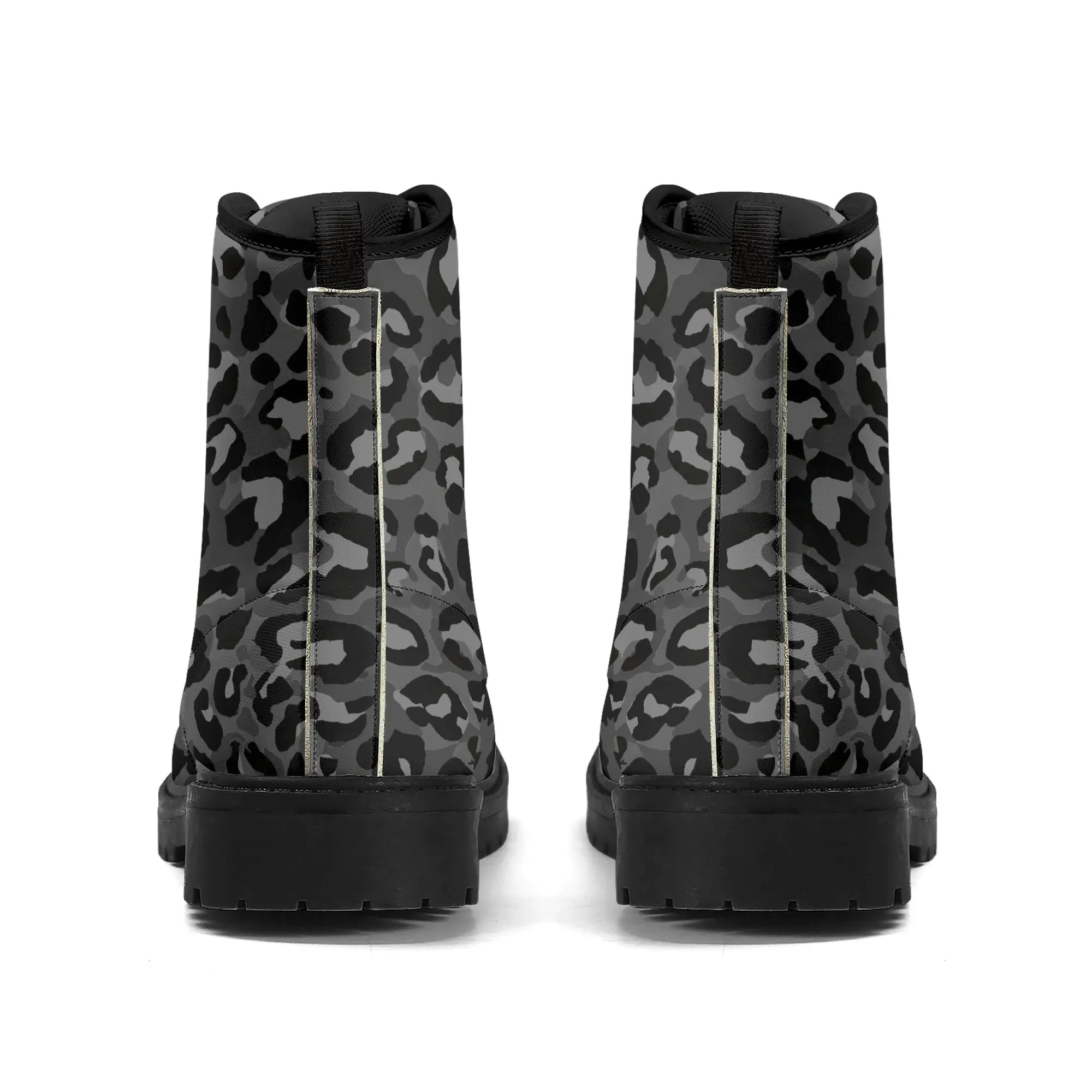 Dark Gray Leopard Print Womens Vegan Combat Boots