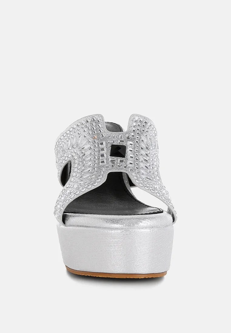 Diamante & Rhinestone Detail Cut-Out Sandals by RUW